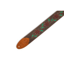 M4FV-DBR_RED Tracolla in pelle Flowering Vine Series Brown Red Flowers 2 1/2"
