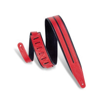 MG317DRS-BLK_RED Tracolla in pelle Double Racing Stripe Black Red 2 1/2"