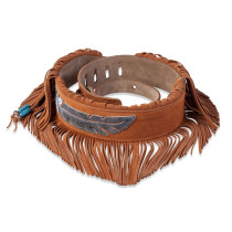 MS17AIF-004 Tracolla in pelle scamosciata Fringe Feather 2 1/2"