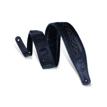 PM31-BLK Tracolla in pelle conciata al vegetale Black Embroidered 3"