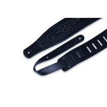 PM31-BLK Tracolla in pelle conciata al vegetale Black Embroidered 3"