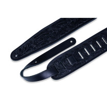 PM44T01-BLK Tracolla in pelle conciata al vegetale con motivo lavorato a mano Black 3"