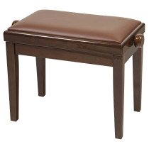 Panca professionale regolabile in legno per piano ed organo. Telaio Noce lucido. Cuscino imbottito con rivestimento in similpell
