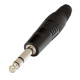 Connettore professionale jack stereo 6,3 mm – 1/4”. Colore: Nero con anello nero.
