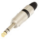 Connettore professionale jack stereo 6,3 mm – 1/4”. Colore: Argento con anello nero.