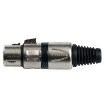 Presa volante XLR professionale 3 poli, pinza interna in nylon con molla terminale in PVC. Colore: Argento con anello nero.