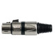 Presa volante XLR professionale 3 poli, pinza interna in nylon con molla terminale in PVC. Colore: Argento con anello nero.