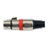 Presa volante XLR professionale 3 poli, pinza interna in nylon con molla terminale in PVC. Colore: Argento con anello rosso.