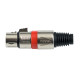 Presa volante XLR professionale 3 poli, pinza interna in nylon con molla terminale in PVC. Colore: Argento con anello rosso.