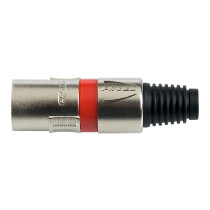 Spina volante XLR professionale 3 poli. Colore: Argento con anello rosso.