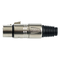 Presa volante XLR professionale 5 poli, pinza interna in nylon con molla terminale in PVC. Colore: Argento.