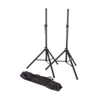 Coppia di supporti per diffusori acustici, realizzati in acciaio.