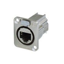 Connettore etherCON CAT6A da pannello con flangia tipo “D” con sistema di connessione a crimpare conforme alla norme ISO/IEC 118