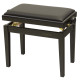 Panca professionale regolabile in legno per piano ed organo. Telaio Nero opaco. Cuscino imbottito con rivestimento in similpelle