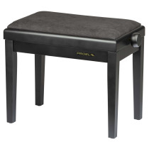 Panca professionale regolabile in legno per piano ed organo. Telaio Nero opaco. Cuscino imbottito con rivestimento in velluto ne