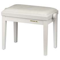 Panca professionale regolabile in legno per piano ed organo. Telaio Bianco opaco. Cuscino imbottito con rivestimento in velluto 