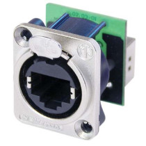 Presa da pannello NEUTRIK RJ45 per la trasmissione dati (sia 10Base-T sia 100Base-T) in ambienti estremi. Provvista di tasto PUS