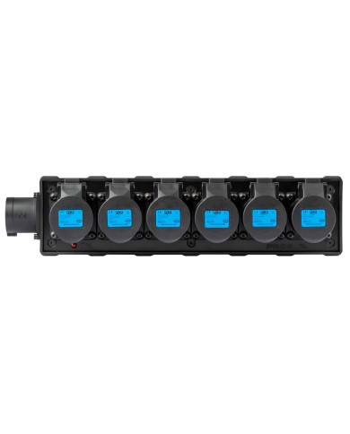 Box di distribuzione elettrica a 6 canali con ingresso spina CEE 16A - 2P+T - IP44 - 230V / uscita 6 x presa CEE 16A- 2P+T - IP4