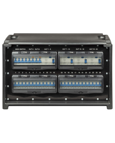 Power box portatile IP55 in materiale plastico antiurto. Dotato di: ingresso con spina diritta CEE 63A - 3P+N+E - IP67 - 400V / 