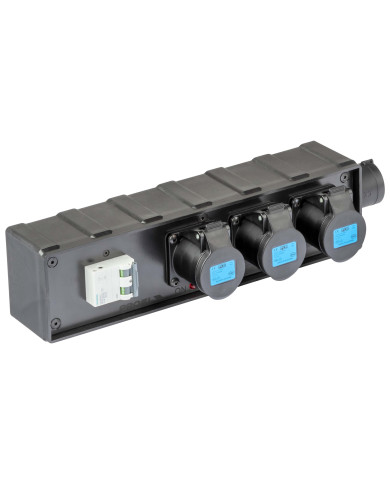 Box di distribuzione elettrica a 3 canali con ingresso spina CEE 16A - 2P+T - IP44 - 230V / uscita: 3 x presa CEE 16A- 2P+T - IP