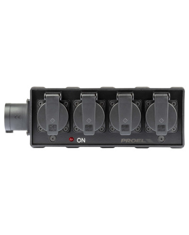 Box di distribuzione elettrica a 4 canali con ingresso spina CEE 16A - 2P+T - IP44 - 230V / uscita 4 x presa Schuko bivalente 16