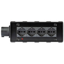 Box di distribuzione elettrica a 4 canali con ingresso spina CEE 16A - 2P+T - IP44 - 230V / uscita 4 x presa Schuko +bivalente U