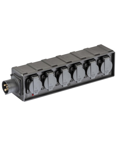 Box di distribuzione elettrica a 6 canali con ingresso spina CEE 16A - 2P+T - IP44 - 230V / uscita 6 x presa Schukobivalente 16A