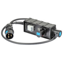 Box di distribuzione elettrica con ingresso spina CEE 32A - 2P+T - IP44 - 230V con cavo neoprene 3G4 mm² 1,5 m/ uscite: 1 x pres