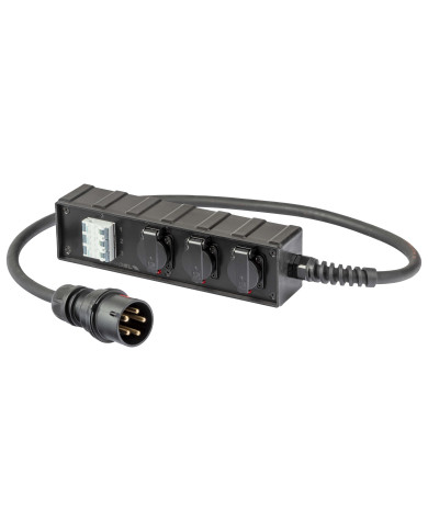 Box di distribuzione elettrica con ingresso spina CEE 32A - 3P+N+T - IP44 - 400V con cavo neoprene 5G4 mm²1,5 m / uscite: 3 x pr