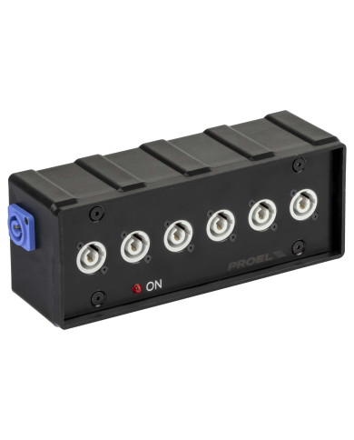 Box di distribuzione elettrica a 6 canali con ingresso spina powerCON NAC3MPXXA POWER IN 20A 250V – con 6 x spina powerCON NAC3M