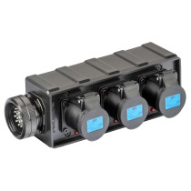 Box di distribuzione elettrica a 3 canali con ingresso connettore di potenza multipolare SYNTAX 19P, maschio da pannello (compat