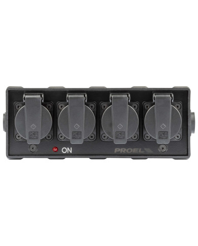 Box di distribuzione elettrica a 4 canali con ingresso spina powerCON TRUE1 NAC3MPXTOP 16A 250V / uscita 4 x presa Schuko bivale