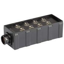 Audio box in materiale plastico antiurto cablato con 8 prese pannello XLR 3P e connettore multipolare di collegamento 25 Poli (C