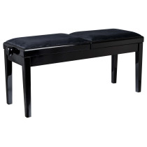 Panca doppia professionale in legno per piano ed organo con sedute imbottite con rivestimento in similpelle.