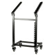 Supporto professionale rack da 19” a 24 unità (12+12), realizzato in acciaio. Disponibile in nero.