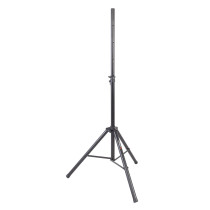 Supporto in acciaio per casse acustiche, regolabile in altezza e dotato di sistema di sicurezza con pin in acciaio. Snodo dei ga