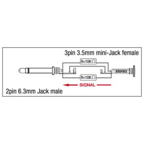 XGA11 - Jack/M mono to mini-jack/F - incl. 2x 10 kilo-Ohm resistors Inclusi 2 resistori da 10 kilo-Ohm